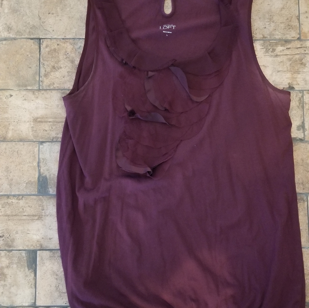 Loft Sz Large L Tank Top Burgundy with Trim Elastic Waist Band